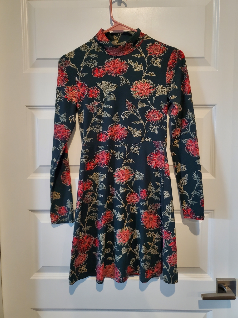 Altar'd State Black Long Sleeve Mock Neck Dress with Red Floral